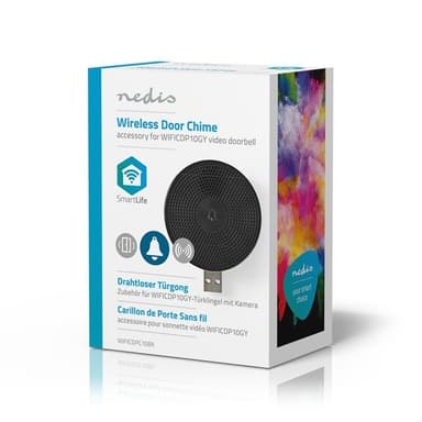Nedis SmartLife-Klokke | 433 MHz | Tilbehør til: WIFICDP10GY / WIFICDP30WT / WIFICDP40CWT | USB-Strøm | 4 Lyder | 5 V DC | Justerbar volum | Sort