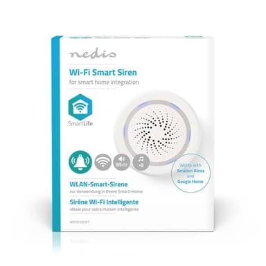 Nedis SmartLife Sirene | Wi-Fi | Nettstrøm drevet | 8 Lyder | 85 dB | Android™ / IOS | Hvit