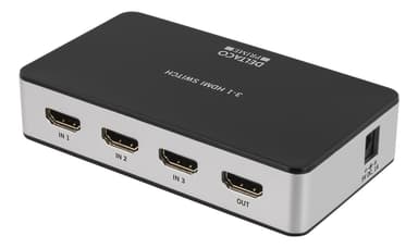 Premium HDMI-bryter med 3 porter, IR-fjernkontroll, Ultra HD i 60 Hz, svart