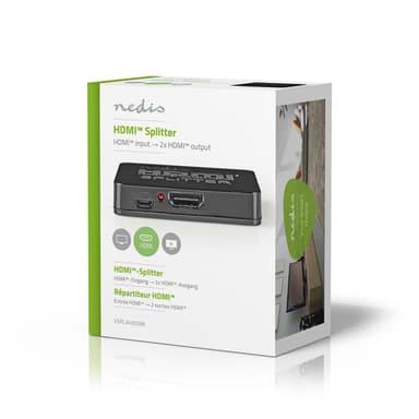 Nedis HDMI ™ Splitter | 2-Port port(s) | HDMI ™ -inngang | 2x HDMI ™ -utgang | 4K@30Hz | 2.25 Gbps | ABS / PVC | Sort