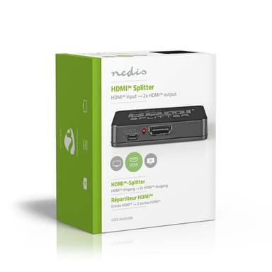 Nedis HDMI ™ Splitter | 2-Port port(s) | HDMI ™ -inngang | 2x HDMI ™ -utgang | 4K@30Hz | 2.25 Gbps | ABS / PVC | Sort
