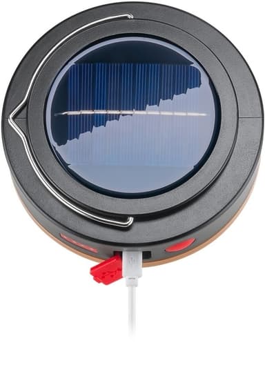 Goobay LED solcelle campinglampe med IR-fjernkontroll med 6 lysmoduser, solcellepanel, Li-ion-batteri 18650 (3,7 V, 2000 mAh), powerbank-funksjon og USB-kabel, egnet for utendørs bruk (IP44)