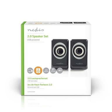 Nedis PC-høyttaler | 2.0 | 18 W | 3.5 mm Han | USB-Strøm | Volumkontroll