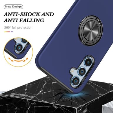 Samsung Galaxy S24 / S25 Hybrid Deksel Med Fingerring - Mørkeblå