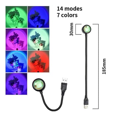 USB-lampe Bilsoverom Takprojektor Solnedgang - 7 farger