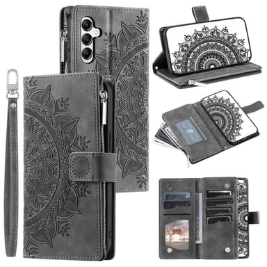 For Samsung Galaxy A56 Lommebok Deksel Shell Mandala Blomstermønster - Grå