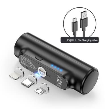 3000mAh bærbar strømbank USB-C/lyn/mikro USB