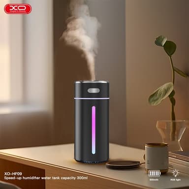 XO Luftfukter med RGB-lys 300ml og trådløs drift - Svart
