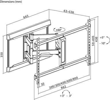 TV-veggfeste Pro FULLMOTION (XL), sort