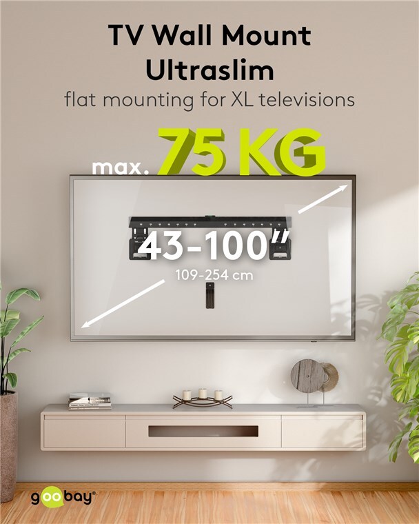Ultraslank TV-veggfeste Basic FIXED (XL), svart