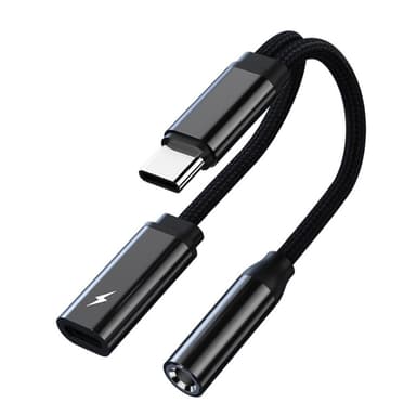 USB-C mann til 3,5 mm+USB-C kvinnelig hodetelefonadapter AUX-splitter