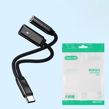 USB-C mann til 3,5 mm+USB-C kvinnelig hodetelefonadapter AUX-splitter