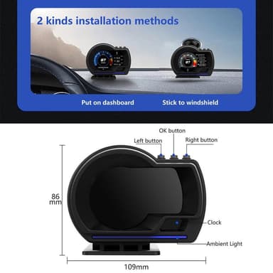 Hastighetsmåler HUD OBD2 GPS-skjerm Overhastighet RPM Alarm