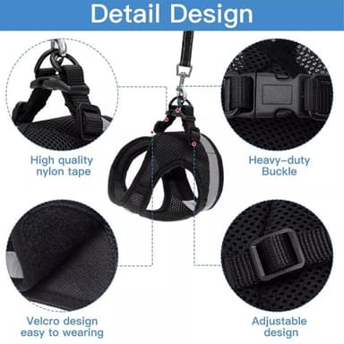 Reflekterende hundesele for liten middels hund - svart/XL