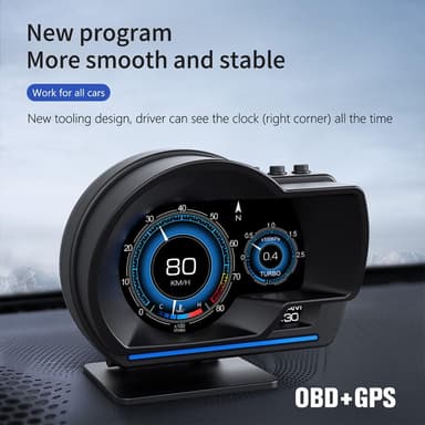 Hastighetsmåler HUD OBD2 GPS-skjerm Overhastighet RPM Alarm