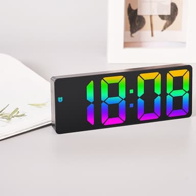 LED Klokke Elektronisk Digital Vekkerklokke Fargerik 12/24H Hvit