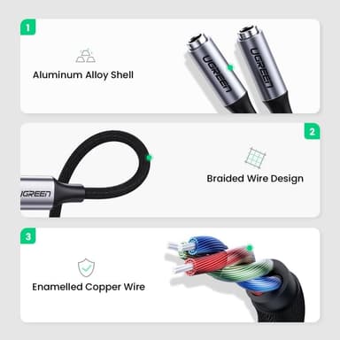 USB-C mannlig til dobbel 3,5 mm kvinnelig lydsplitter AUX-hodetelefon