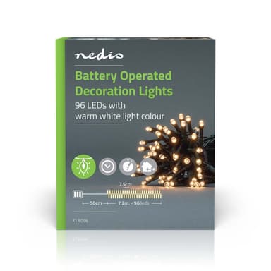 Nedis Julebelysning | Streng | 96 LED's | Varm Hvit | 7.20 m | Lyseffekter: 7 | Innendørs eller utendørs | Batteri drevet