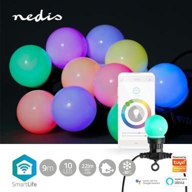 Nedis SmartLife Dekorative Lys | Party Lights | Wi-Fi | Hvit / RGB | 10 LED's | 9.00 m | Android™ | Pære diameter: 50 mm
