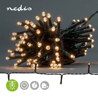 Nedis Julebelysning | Streng | 96 LED's | Varm Hvit | 7.20 m | Lyseffekter: 7 | Innendørs eller utendørs | Batteri drevet