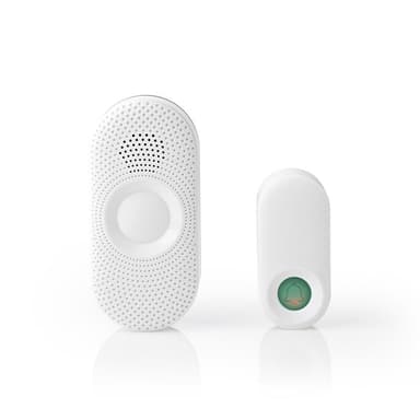 Nedis Trådløs ringeklokke Set | Nettstrøm drevet | 220 - 240 V AC 50 Hz | 1x CR2032 | Volum: 80 dB | Signalområde (siktelinje): 300 m | IP44 | Justerbar volum | 36 Melodier | 1 Mottaker | Grå / Hvit
