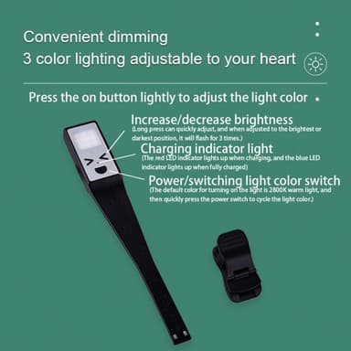 Clip-On boklys Tre boklampe Lysstyrke Justerbar leselampe