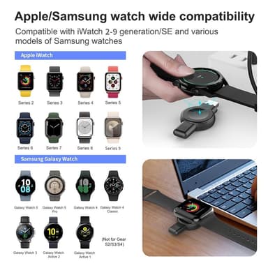Lader til Watch Series + Samsung med USB-C+USB-kontakt
