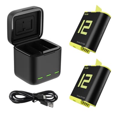 TELESIN til GoPro Hero 12 11 10 9 Ladestasjon med 2 batterier