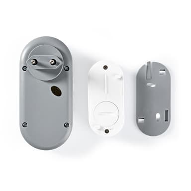 Nedis Trådløs ringeklokke Set | Nettstrøm drevet | 220 - 240 V AC 50 Hz | 1x CR2032 | Volum: 80 dB | Signalområde (siktelinje): 300 m | IP44 | Justerbar volum | 36 Melodier | 1 Mottaker | Grå / Hvit