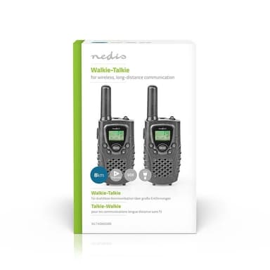 Nedis Walkie-Talkie Set | 2 håndsett | Opp til 8 km | Frekvens kanal: 8 | PTT / VOX | Opp til 2.5 timer | Hodetelefonutgang | Sort