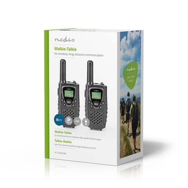 Nedis Walkie-Talkie Set | 2 håndsett | Opp til 8 km | Frekvens kanal: 8 | PTT / VOX | Opp til 2.5 timer | Hodetelefonutgang | Sort