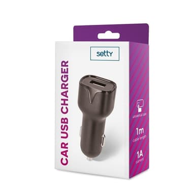Setty USB-kontakt for billader, 1A, svart