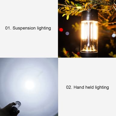 3-i-1 lampe Camping Dobbel lyskilde Oppladbar