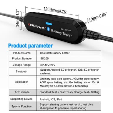 Multifunksjons Bluetooth batteritester Bilbil MC 6 12 24V