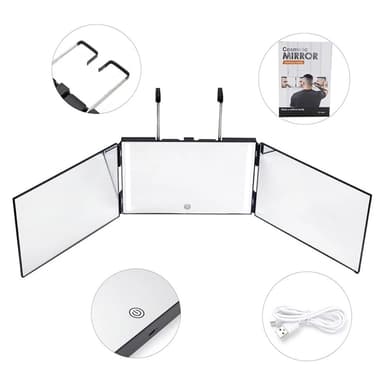 Speil 360 graders visning 3 sider uttrekkbart frisørspeil LED-lys
