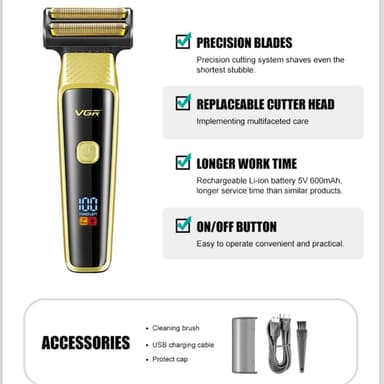 VGR Hair Clipper Nesehårtrimmer Oppladbar skjeggtrimmer