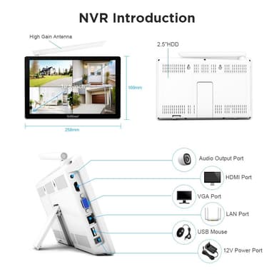 SRIHOME NVS010 1 til 4 trådløs berøringsskjerm 5MP HD sikkerhetskamera NVR videoopptaker