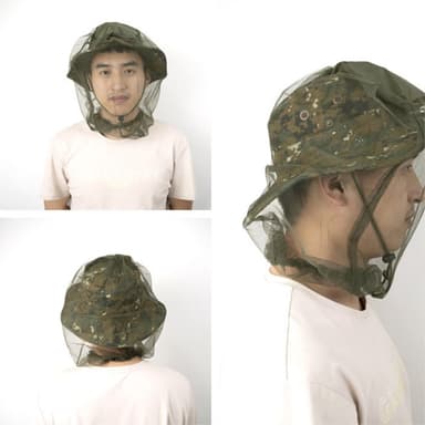 Camouflage bøttehatte med myggnett Campingfiske - Khaki
