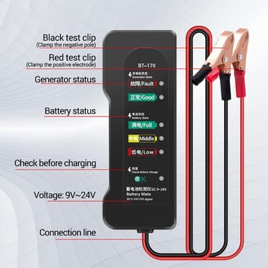 12V batteritester 6-LED bilfeiltester Batterisjekk Bilbil Motorsykkel