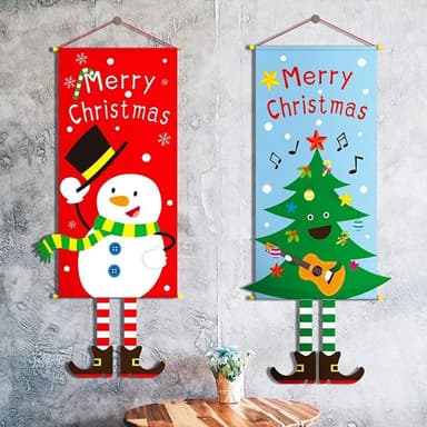 God jul flagg jul hengende banner dørdekor - snømann