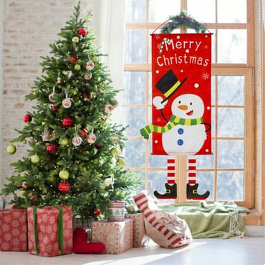 God jul flagg jul hengende banner dørdekor - snømann