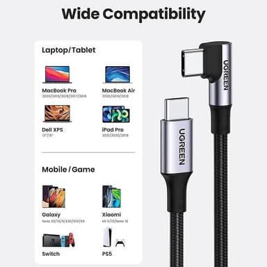 UGREEN 2m 100W hurtigladekabel USB-C datakabel buet