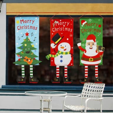 God jul flagg jul hengende banner dørdekor - snømann