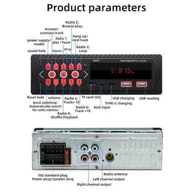 Bil Bluetooth MP3-spiller Bilstereo TF-kort U-Disk FM-radio