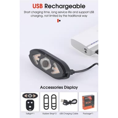 Oppladbar lampe med dyse for sykkelbaklys Fjernblinklys