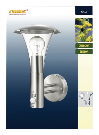 Ranex Utendørs Vegglampe 60 W med Bevegelse Sensor Børstet Stål