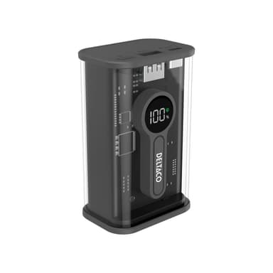 Deltaco Transparent strømbank med hurtiglading 10.000 mAh