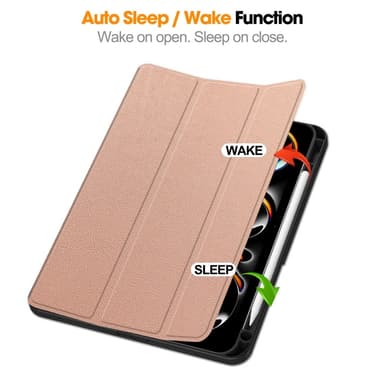 Til iPad Pro 11 (2024) Slim Fit Trifoldbart deksel Pennerom - RoseGold