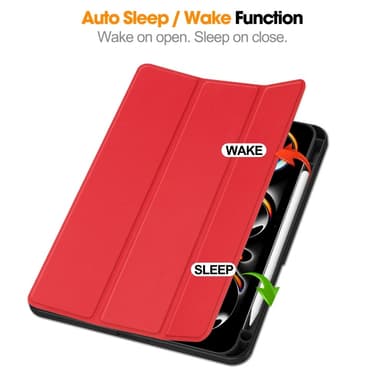 Til iPad Pro 11 (2024) Slim Fit Tri-Foldbart Etui Pennebrett - Rød