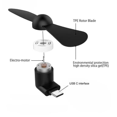 Smarttelefonvifte med USB-C - Svart